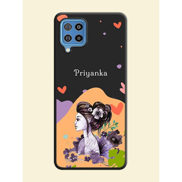 Namecase For Her With Fancy Lady Image On Space Black Personalized Soft Matte Phone Covers -Samsung Galaxy F22