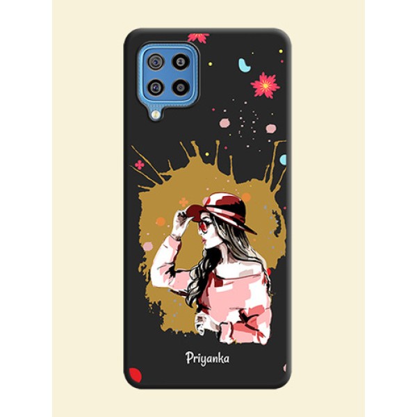 Mordern Lady With Color Splash Background With Custom Text On Space Black Personalized Soft Matte Phone Covers -Samsung Galaxy F22