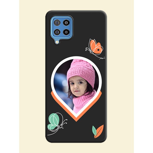 Upload Pic With Simple Butterly Design On Space Black Personalized Soft Matte Phone Covers -Samsung Galaxy F22 Upload Pic With Simple Butterly Design On Space Black Personalized Soft Matte Phone Covers -Samsung Galaxy F22