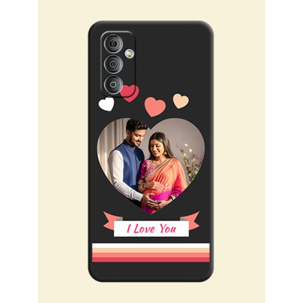 Love Shaped Photo with Colorful Stripes on Personalised Space Black Soft Matte Cases - Galaxy F23