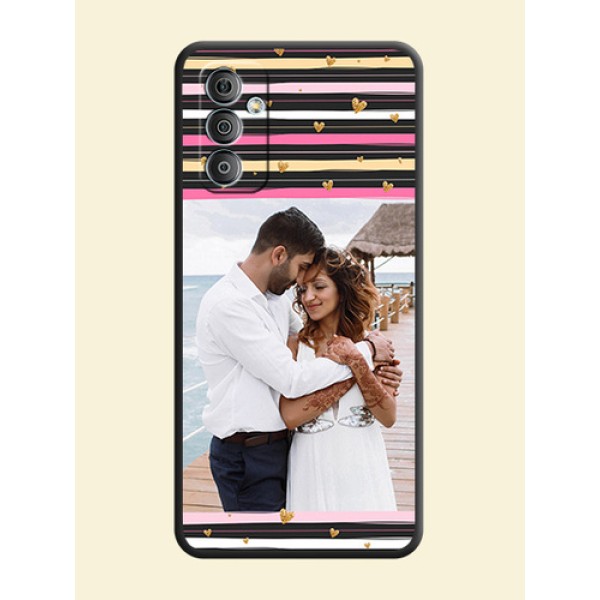 Multicolor Lines and Golden Love Symbols Design on Photo on Space Black Soft Matte Mobile Cover - Galaxy F23 Multicolor Lines and Golden Love Symbols Design on Photo on Space Black Soft Matte Mobile Cover - Galaxy F23