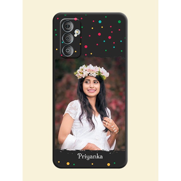 Multicolor Dotted Pattern with Text on Space Black Custom Soft Matte Phone Back Cover - Galaxy F23 Multicolor Dotted Pattern with Text on Space Black Custom Soft Matte Phone Back Cover - Galaxy F23