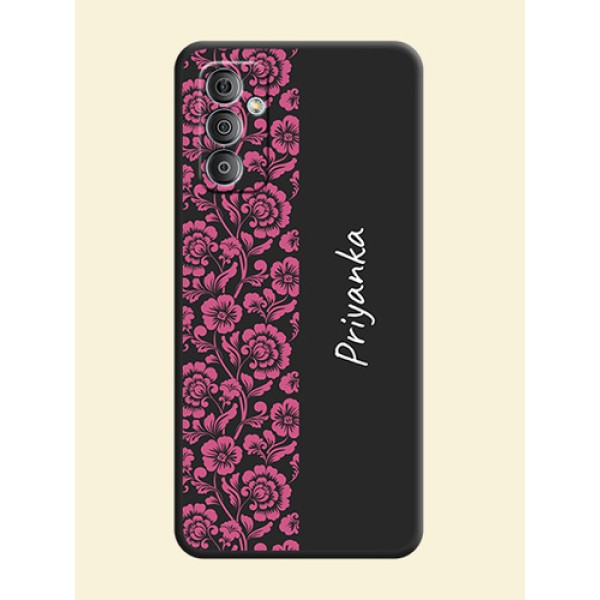 Pink Floral Pattern Design With Custom Text On Space Black Personalized Soft Matte Phone Covers -Samsung Galaxy F23 Pink Floral Pattern Design With Custom Text On Space Black Personalized Soft Matte Phone Covers -Samsung Galaxy F23