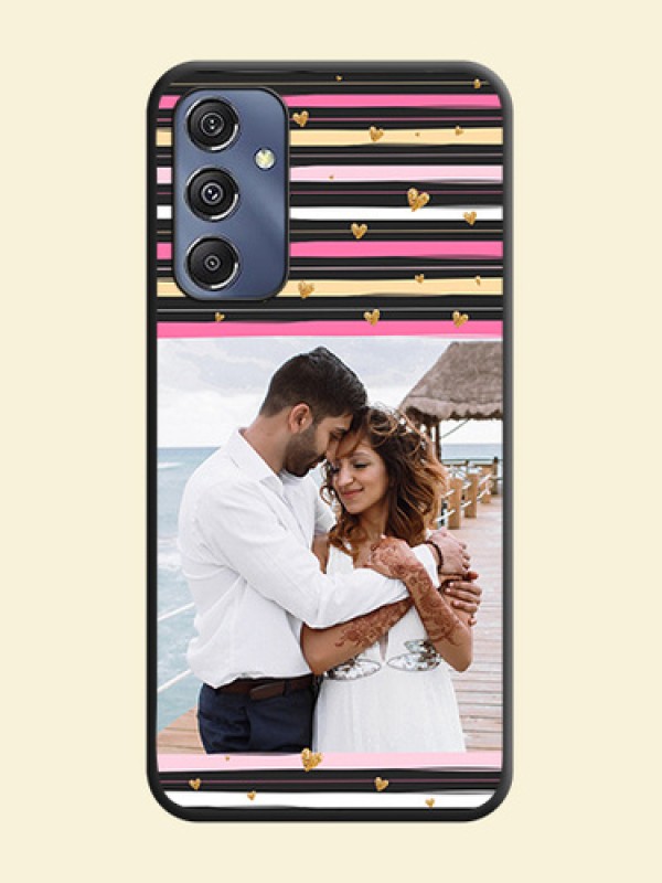 Multicolor Lines and Golden Love Symbols Design - Photo on Space Black Soft Matte Mobile Cover - Galaxy F34 5G