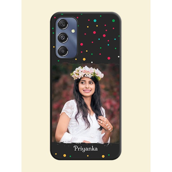Multicolor Dotted Pattern with Text on Space Black Custom Soft Matte Phone Back Cover - Galaxy F34 5G Multicolor Dotted Pattern with Text on Space Black Custom Soft Matte Phone Back Cover - Galaxy F34 5G