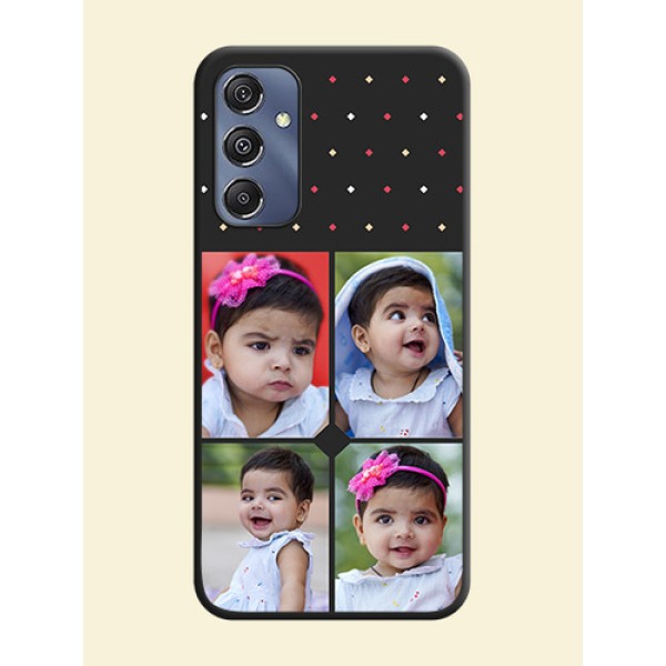 Multicolor Dotted Pattern with 4 Image Holder on Space Black Custom Soft Matte Phone Cases - Galaxy F34 5G Multicolor Dotted Pattern with 4 Image Holder on Space Black Custom Soft Matte Phone Cases - Galaxy F34 5G