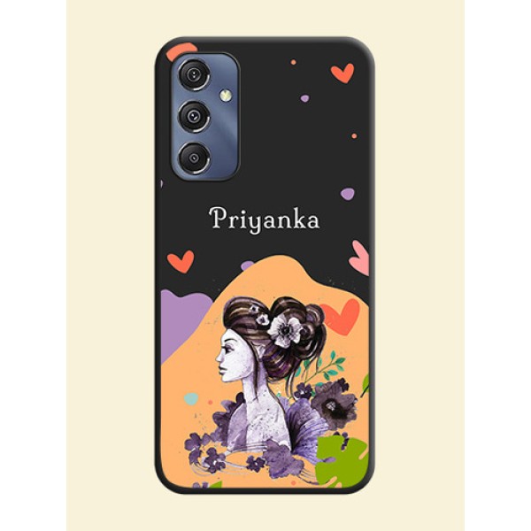 Namecase For Her With Fancy Lady Image On Space Black Personalized Soft Matte Phone Covers - Galaxy F34 5G Namecase For Her With Fancy Lady Image On Space Black Personalized Soft Matte Phone Covers - Galaxy F34 5G
