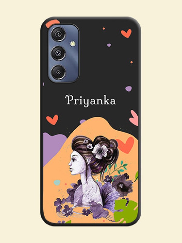 Namecase For Her With Fancy Lady Image On Space Black Personalized Soft Matte Phone Covers - Galaxy F34 5G