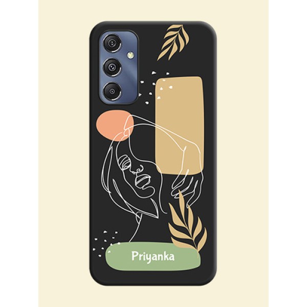 Custom Text With Line Art Of Women & Leaves Design On Space Black Personalized Soft Matte Phone Covers - Galaxy F34 5G Custom Text With Line Art Of Women & Leaves Design On Space Black Personalized Soft Matte Phone Covers - Galaxy F34 5G