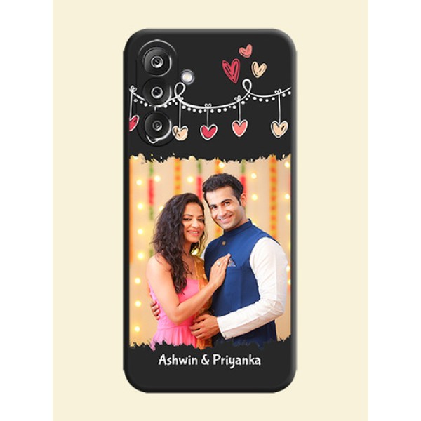 Pink Love Hangings with Name On Space Black Custom Soft Matte Mobile Back Cover - Samsung Galaxy F36 5G