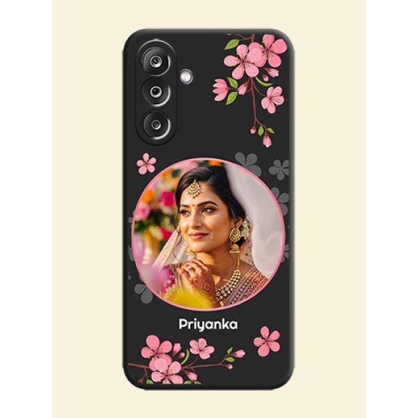 Round Image with Pink Color Floral Design on Photo On Space Black Custom Soft Matte Mobile Back Cover - Samsung Galaxy F36 5G Round Image with Pink Color Floral Design on Photo On Space Black Custom Soft Matte Mobile Back Cover - Samsung Galaxy F36 5G