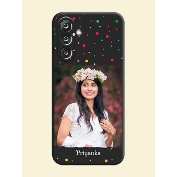 Multicolor Dotted Pattern with Text On Space Black Custom Soft Matte Mobile Back Cover - Samsung Galaxy F36 5G Multicolor Dotted Pattern with Text On Space Black Custom Soft Matte Mobile Back Cover - Samsung Galaxy F36 5G