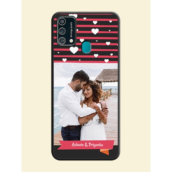 White Color Love Symbols with Pink Lines Pattern on Space Black Custom Soft Matte Phone Cases - Galaxy F41 White Color Love Symbols with Pink Lines Pattern on Space Black Custom Soft Matte Phone Cases - Galaxy F41
