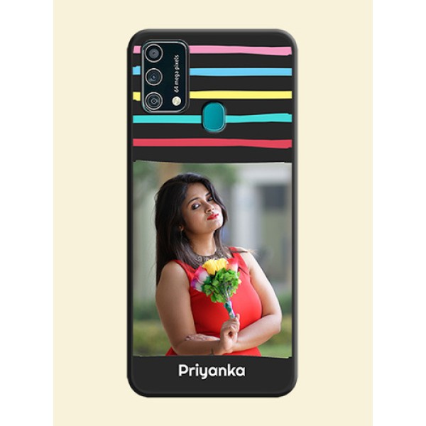 Multicolor Lines with Image on Space Black Personalized Soft Matte Phone Covers - Galaxy F41 Multicolor Lines with Image on Space Black Personalized Soft Matte Phone Covers - Galaxy F41