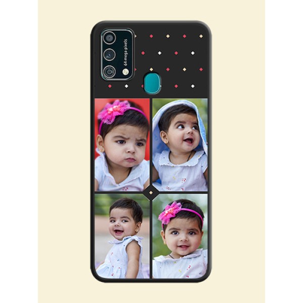 Multicolor Dotted Pattern with 4 Image Holder on Space Black Custom Soft Matte Phone Cases - Galaxy F41 Multicolor Dotted Pattern with 4 Image Holder on Space Black Custom Soft Matte Phone Cases - Galaxy F41