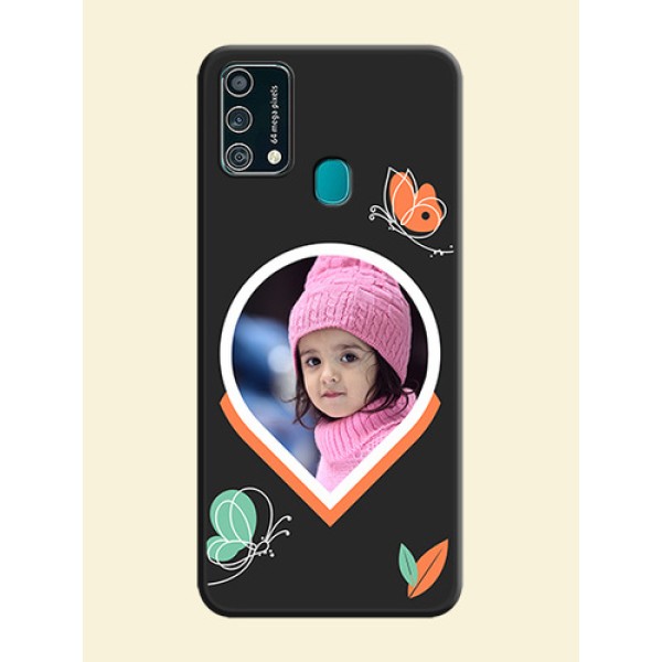Upload Pic With Simple Butterly Design On Space Black Personalized Soft Matte Phone Covers -Samsung Galaxy F41 Upload Pic With Simple Butterly Design On Space Black Personalized Soft Matte Phone Covers -Samsung Galaxy F41