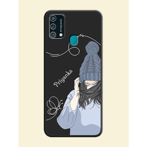 Girl With Blue Winter Outfiit Custom Text Design On Space Black Personalized Soft Matte Phone Covers -Samsung Galaxy F41
