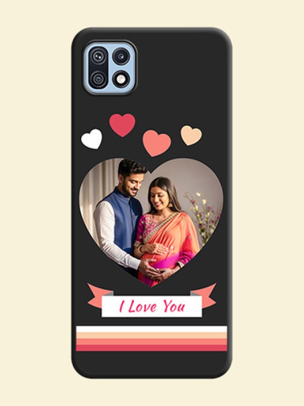 Love Shaped Photo with Colorful Stripes on Personalised Space Black Soft Matte Cases - Galaxy F42 5G