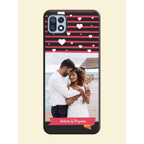 White Color Love Symbols with Pink Lines Pattern on Space Black Custom Soft Matte Phone Cases - Galaxy F42 5G White Color Love Symbols with Pink Lines Pattern on Space Black Custom Soft Matte Phone Cases - Galaxy F42 5G