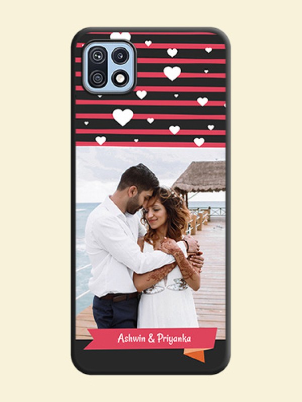 White Color Love Symbols with Pink Lines Pattern on Space Black Custom Soft Matte Phone Cases - Galaxy F42 5G