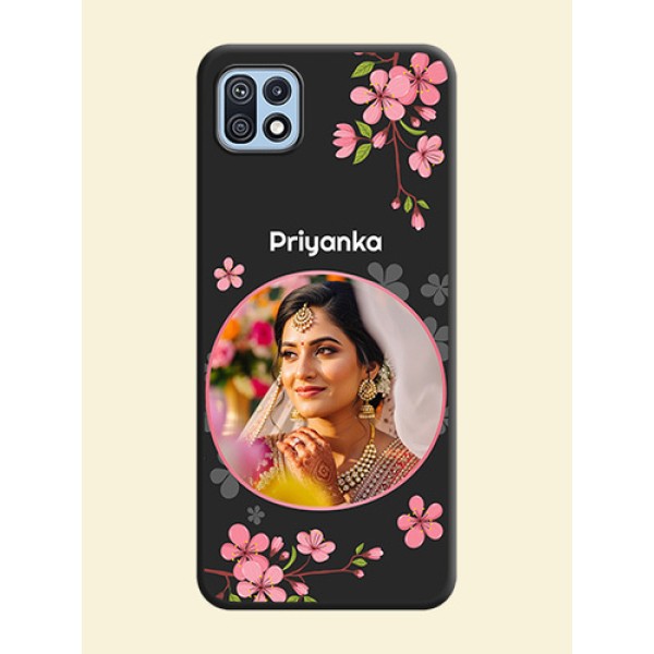 Round Image with Pink Color Floral Design on Photo on Space Black Soft Matte Back Cover - Galaxy F42 5G Round Image with Pink Color Floral Design on Photo on Space Black Soft Matte Back Cover - Galaxy F42 5G