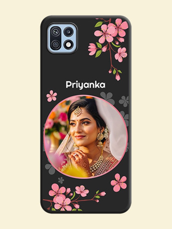 Round Image with Pink Color Floral Design on Photo on Space Black Soft Matte Back Cover - Galaxy F42 5G
