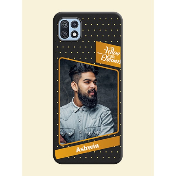 Follow Your Dreams with White Dots on Space Black Custom Soft Matte Phone Cases - Galaxy F42 5G Follow Your Dreams with White Dots on Space Black Custom Soft Matte Phone Cases - Galaxy F42 5G
