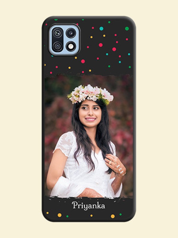 Multicolor Dotted Pattern with Text on Space Black Custom Soft Matte Phone Back Cover - Galaxy F42 5G