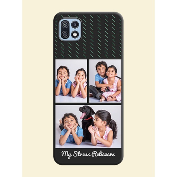 Cross Dotted Pattern with 2 Image Holder on Personalised Space Black Soft Matte Cases - Galaxy F42 5G Cross Dotted Pattern with 2 Image Holder on Personalised Space Black Soft Matte Cases - Galaxy F42 5G