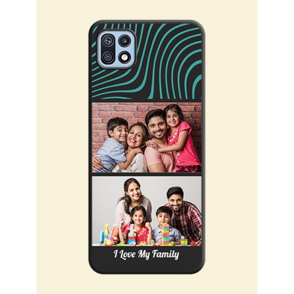 Wave Pattern with 2 Image Holder on Space Black Personalized Soft Matte Phone Covers - Galaxy F42 5G Wave Pattern with 2 Image Holder on Space Black Personalized Soft Matte Phone Covers - Galaxy F42 5G