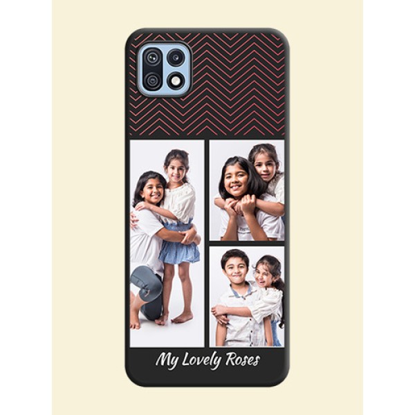 Wave Pattern with 3 Image Holder on Space Black Custom Soft Matte Back Cover - Galaxy F42 5G Wave Pattern with 3 Image Holder on Space Black Custom Soft Matte Back Cover - Galaxy F42 5G