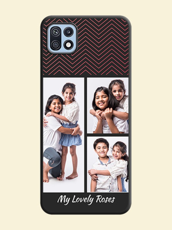 Wave Pattern with 3 Image Holder on Space Black Custom Soft Matte Back Cover - Galaxy F42 5G