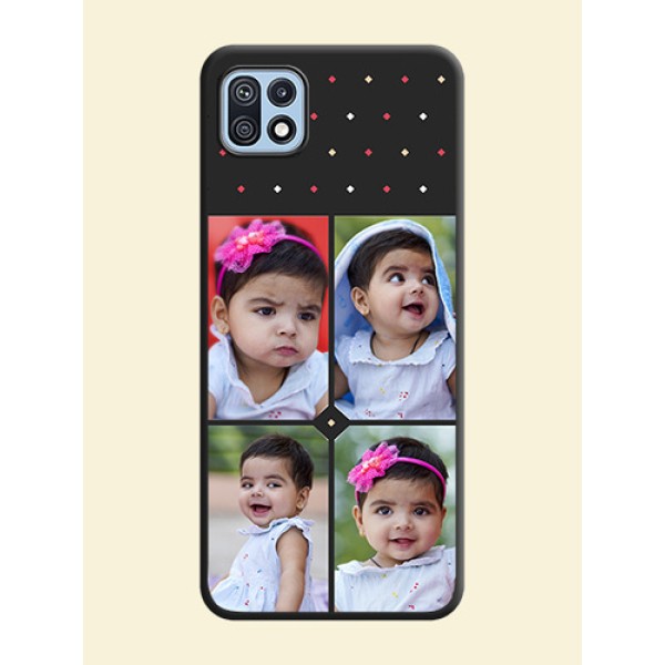 Multicolor Dotted Pattern with 4 Image Holder on Space Black Custom Soft Matte Phone Cases - Galaxy F42 5G Multicolor Dotted Pattern with 4 Image Holder on Space Black Custom Soft Matte Phone Cases - Galaxy F42 5G