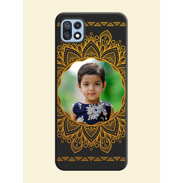 Round Image with Floral Design on Photo on Space Black Soft Matte Mobile Cover - Galaxy F42 5G Round Image with Floral Design on Photo on Space Black Soft Matte Mobile Cover - Galaxy F42 5G