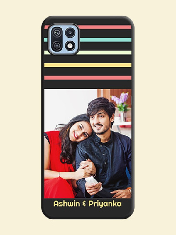 Color Stripes with Photo and Text on Photo on Space Black Soft Matte Mobile Case - Galaxy F42 5G