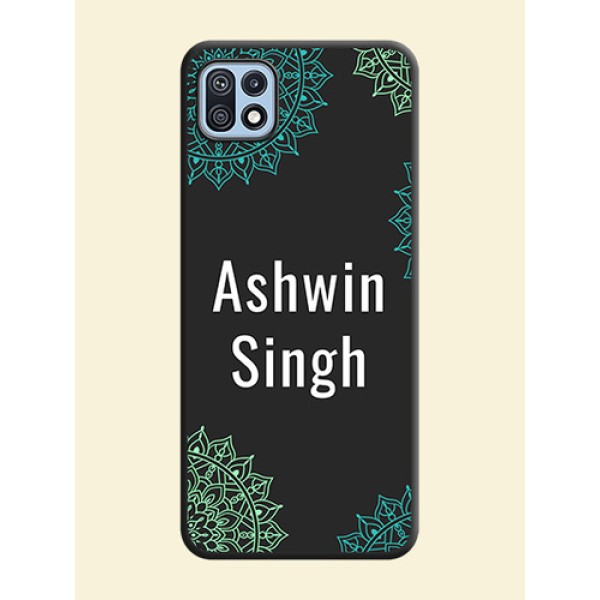 Your Name with Floral Design on Space Black Custom Soft Matte Back Cover - Galaxy F42 5G