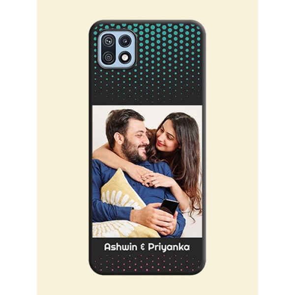 Faded Dots with Grunge Photo Frame and Text on Space Black Custom Soft Matte Phone Cases - Galaxy F42 5G Faded Dots with Grunge Photo Frame and Text on Space Black Custom Soft Matte Phone Cases - Galaxy F42 5G