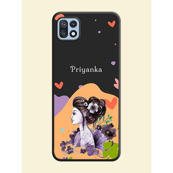 Namecase For Her With Fancy Lady Image On Space Black Personalized Soft Matte Phone Covers -Samsung Galaxy F42 5G