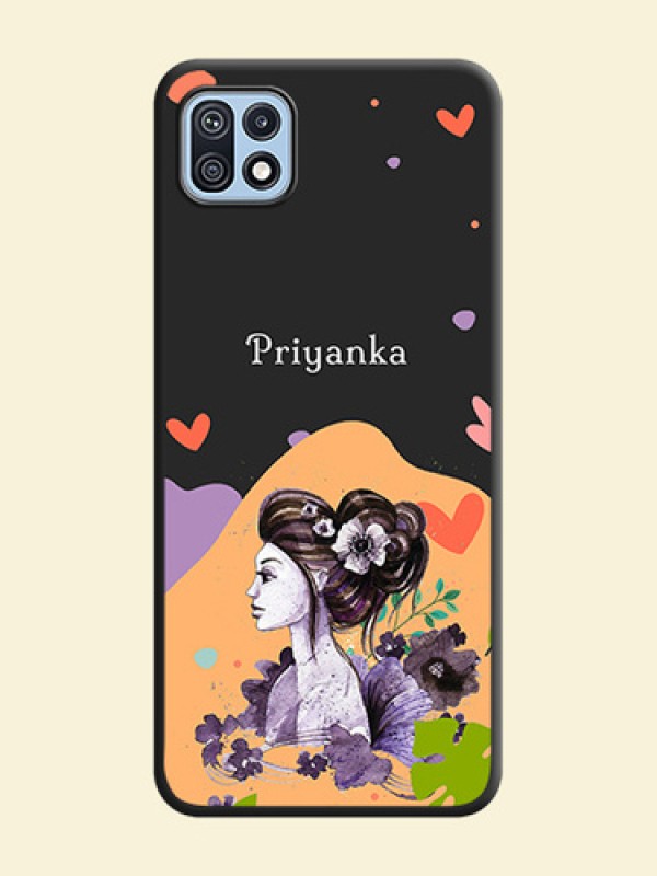 Namecase For Her With Fancy Lady Image On Space Black Personalized Soft Matte Phone Covers -Samsung Galaxy F42 5G