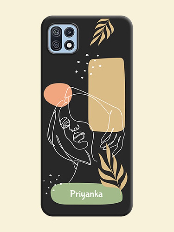 Custom Text With Line Art Of Women & Leaves Design On Space Black Personalized Soft Matte Phone Covers -Samsung Galaxy F42 5G