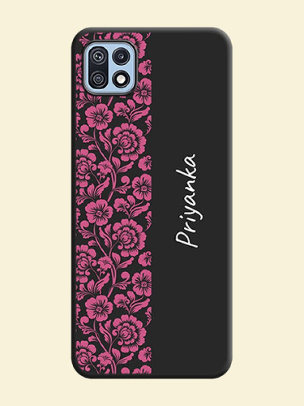 Pink Floral Pattern Design With Custom Text On Space Black Personalized Soft Matte Phone Covers -Samsung Galaxy F42 5G