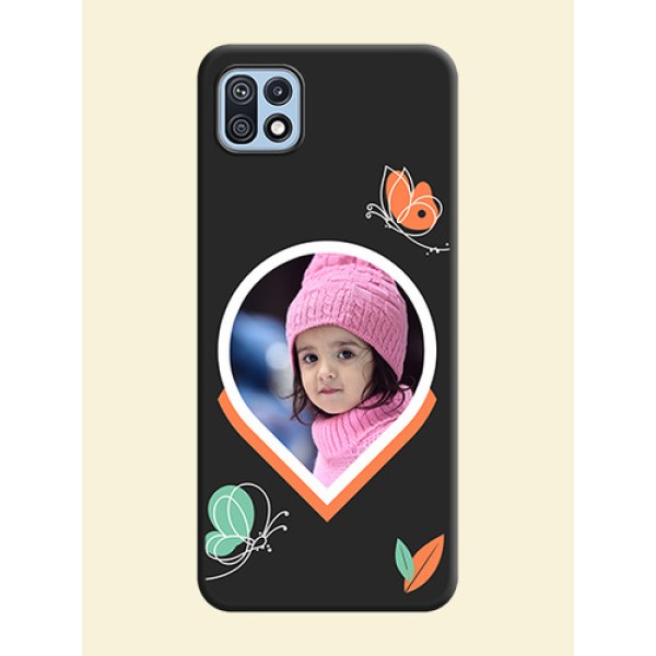 Upload Pic With Simple Butterly Design On Space Black Personalized Soft Matte Phone Covers -Samsung Galaxy F42 5G Upload Pic With Simple Butterly Design On Space Black Personalized Soft Matte Phone Covers -Samsung Galaxy F42 5G