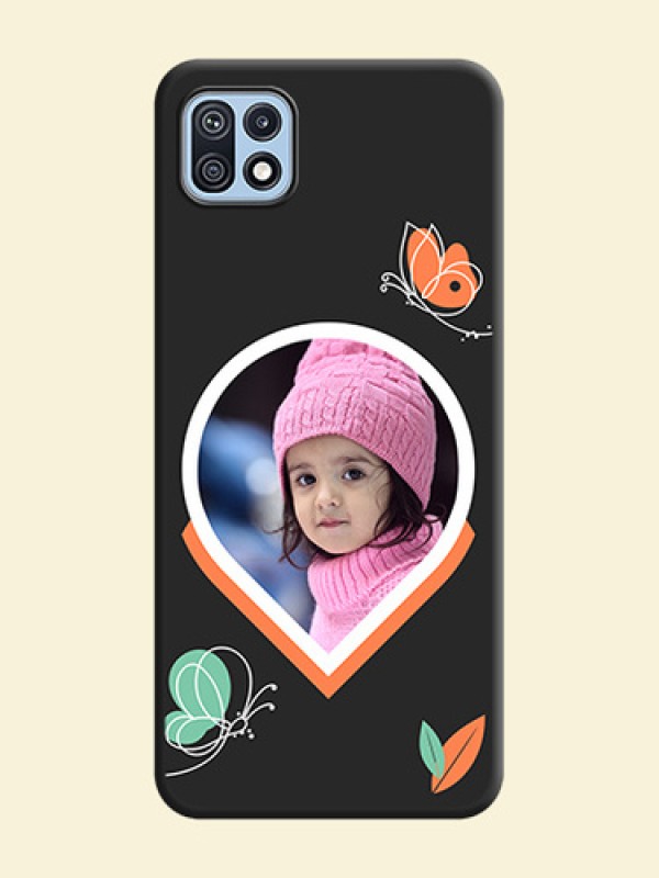 Upload Pic With Simple Butterly Design On Space Black Personalized Soft Matte Phone Covers -Samsung Galaxy F42 5G