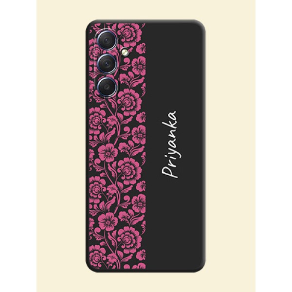 Pink Floral Pattern Design With Custom Text On Space Black Personalized Soft Matte Phone Covers - Galaxy F54 5G Pink Floral Pattern Design With Custom Text On Space Black Personalized Soft Matte Phone Covers - Galaxy F54 5G