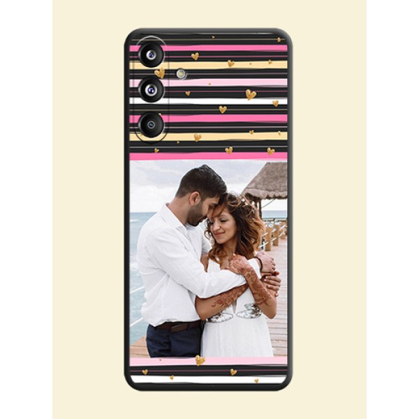 Multicolor Lines and Golden Love Symbols Design on Photo On Space Black Custom Soft Matte Mobile Back Cover - Galaxy F55 5G