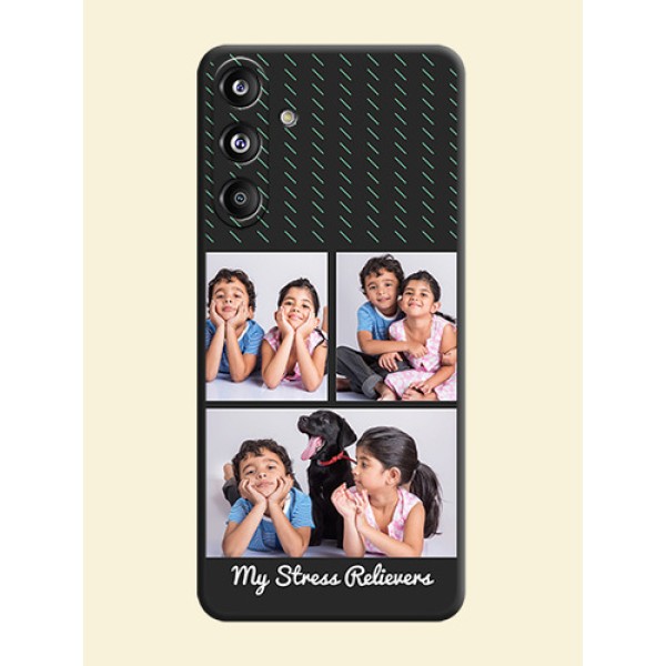 Cross Dotted Pattern with 2 Image Holder On Space Black Custom Soft Matte Mobile Back Cover - Galaxy F55 5G Cross Dotted Pattern with 2 Image Holder On Space Black Custom Soft Matte Mobile Back Cover - Galaxy F55 5G