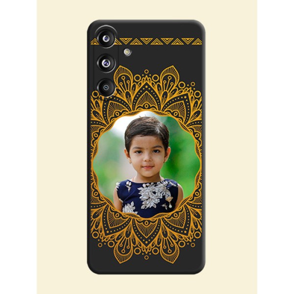 Round Image with Floral Design On Space Black Custom Soft Matte Mobile Back Cover - Galaxy F55 5G Round Image with Floral Design On Space Black Custom Soft Matte Mobile Back Cover - Galaxy F55 5G