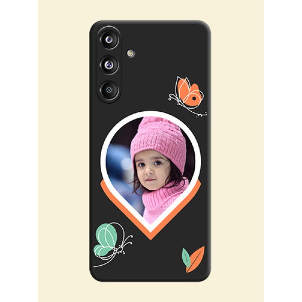 Upload Pic With Simple Butterly Design On Space Black Custom Soft Matte Mobile Back Cover - Galaxy F55 5G