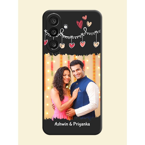Pink Love Hangings with Name On Space Black Custom Soft Matte Mobile Back Cover - Samsung Galaxy F56 5G