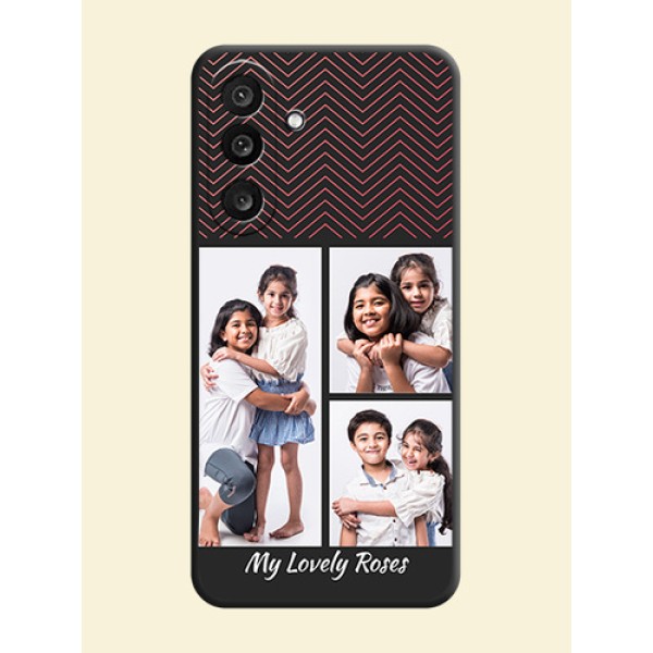 Wave Pattern with 3 Image Holder On Space Black Custom Soft Matte Mobile Back Cover - Samsung Galaxy F56 5G
